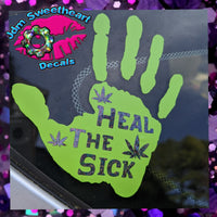 WEED HEAL THE SICK HANDPRINT CANNABIS 2 COLOR 5" DECAL