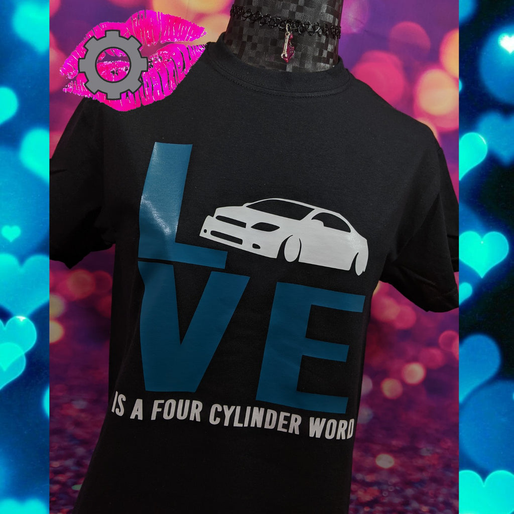 SCION TC LOVE IS A FOUR CYLINDER WORD BLACK SHORT SLEEVE UNISEX FIT T SHIRT