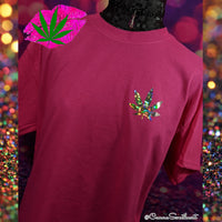 CANNABIS WEED HOLOGRAPHIC CHUNKY GLITTER HOT PINK SHORT SLEEVE UNISEX FIT T SHIRT