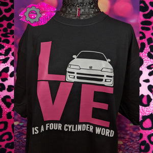 LOVE IS A FOUR CYLINDER WORD CRX BLACK SHORT SLEEVE UNISEX FIT T SHIRT