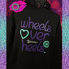 WHEELS OVER HEELS BLACK UNISEX FIT PULL OVER HOODIE *You Choose The Design Colors!!*