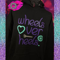 WHEELS OVER HEELS BLACK UNISEX FIT PULL OVER HOODIE *You Choose The Design Colors!!*