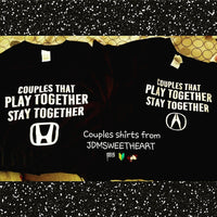 COUPLES THAT PLAY TOGETHER STAY TOGETHER Set of 2 Black Short Sleeve Unisex Fit T Shirts
