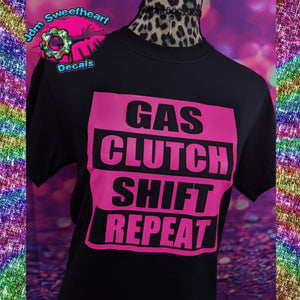 Gas Clutch Shift Repeat Short Sleeve Black Unisex Fit Shirt